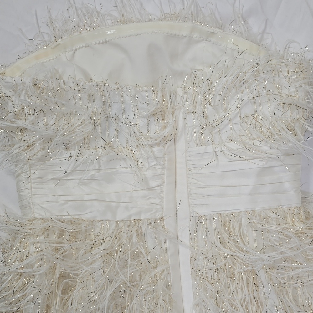 Jaygodfrey Elegant Rami Faux Feather Trimmed Strapless  Mini Dress Size 4. - Picture 10 of 14